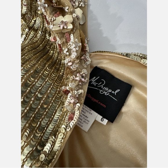NEW $798 Mac Duggal [ 6‎ ] Sequin & Floral Embellished Evening Gown Gold - Picture 3 of 16